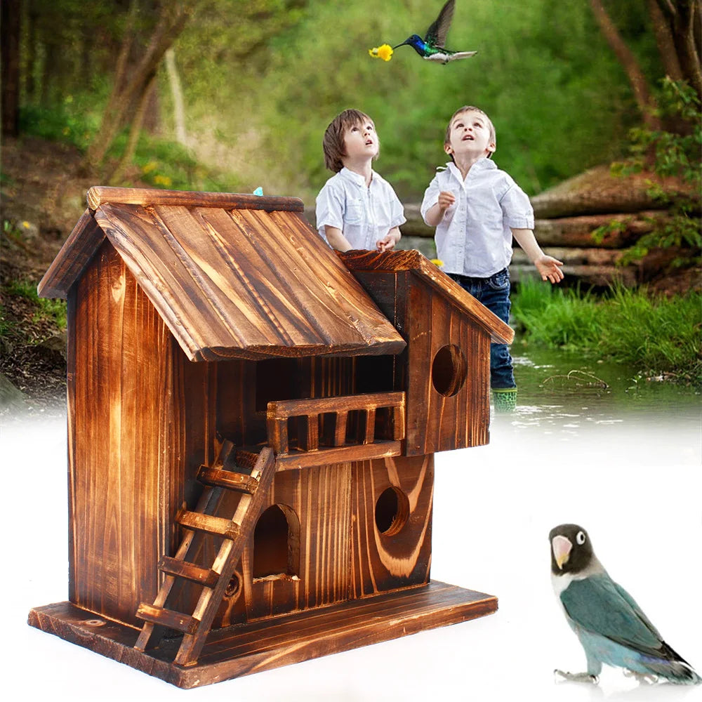 Pet Bird Squirrel Wooden Hanging Cage House
