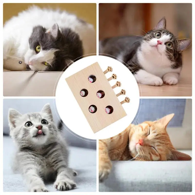 Cat Toys Interactive Wooden Cat Whack Mole Box
