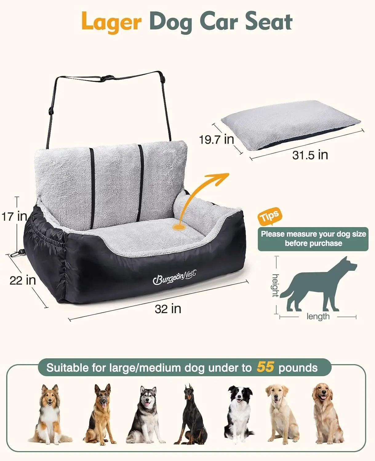 Dog Car Seat for Small Dogs Washable Soft Booster Seat