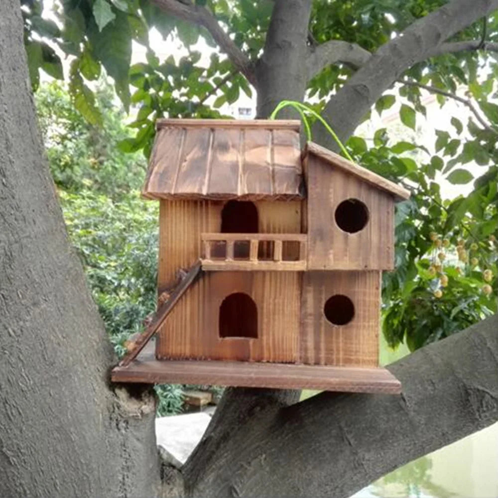Pet Bird Squirrel Wooden Hanging Cage House