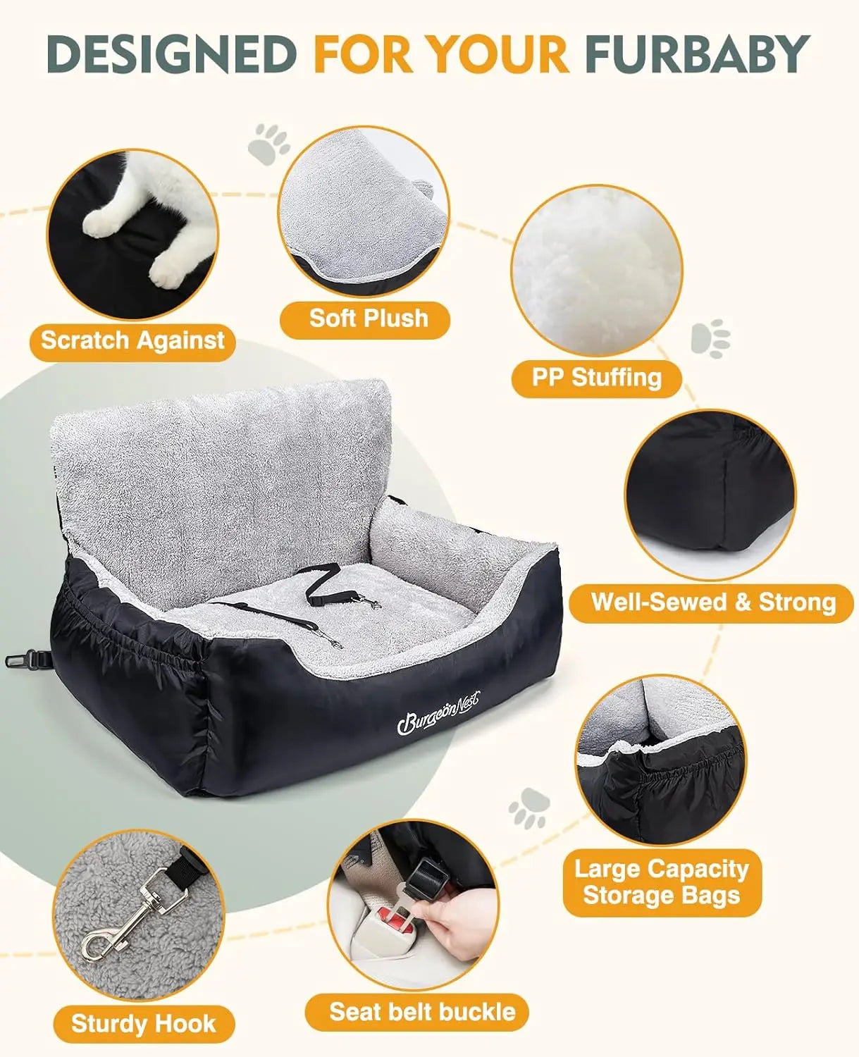 Dog Car Seat for Small Dogs Washable Soft Booster Seat