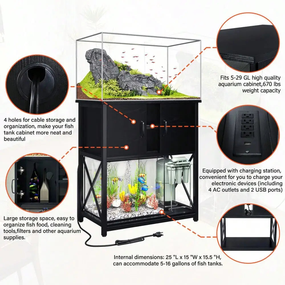 Gallon Aquarium Stand with Cabinet  Fish Tank Stand