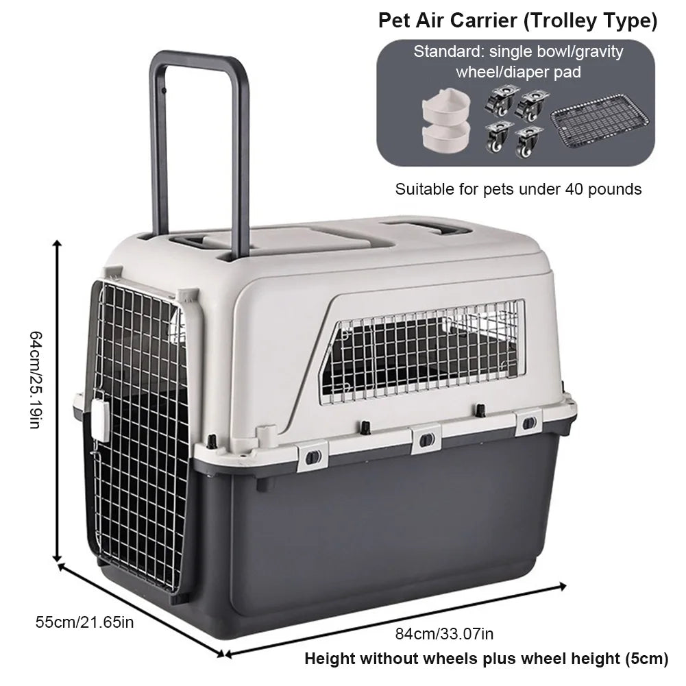 Pet Carrier with Wheels for Dogs Up To 44lbs & Cat Airline Approved Dog Carrier Rolling Pet Carrier Pet Stroller, 33 Inches