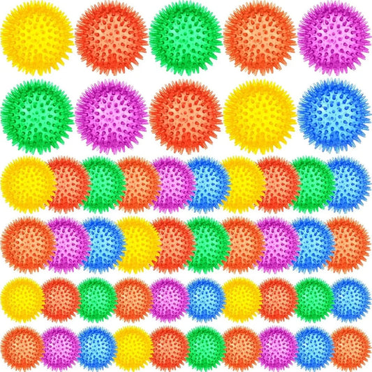 50 Pcs Squeaky Dog Toys Spikey Dog Balls Bulk for Aggressive Chewers Squeaker Ball Dog Toy Pet Spiky Fetch Toys TPR Puppy Chew T