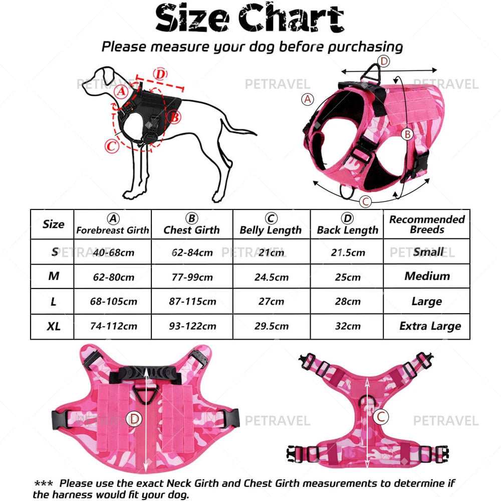 Military Pink Camouflage Dog Harness German Shepherd