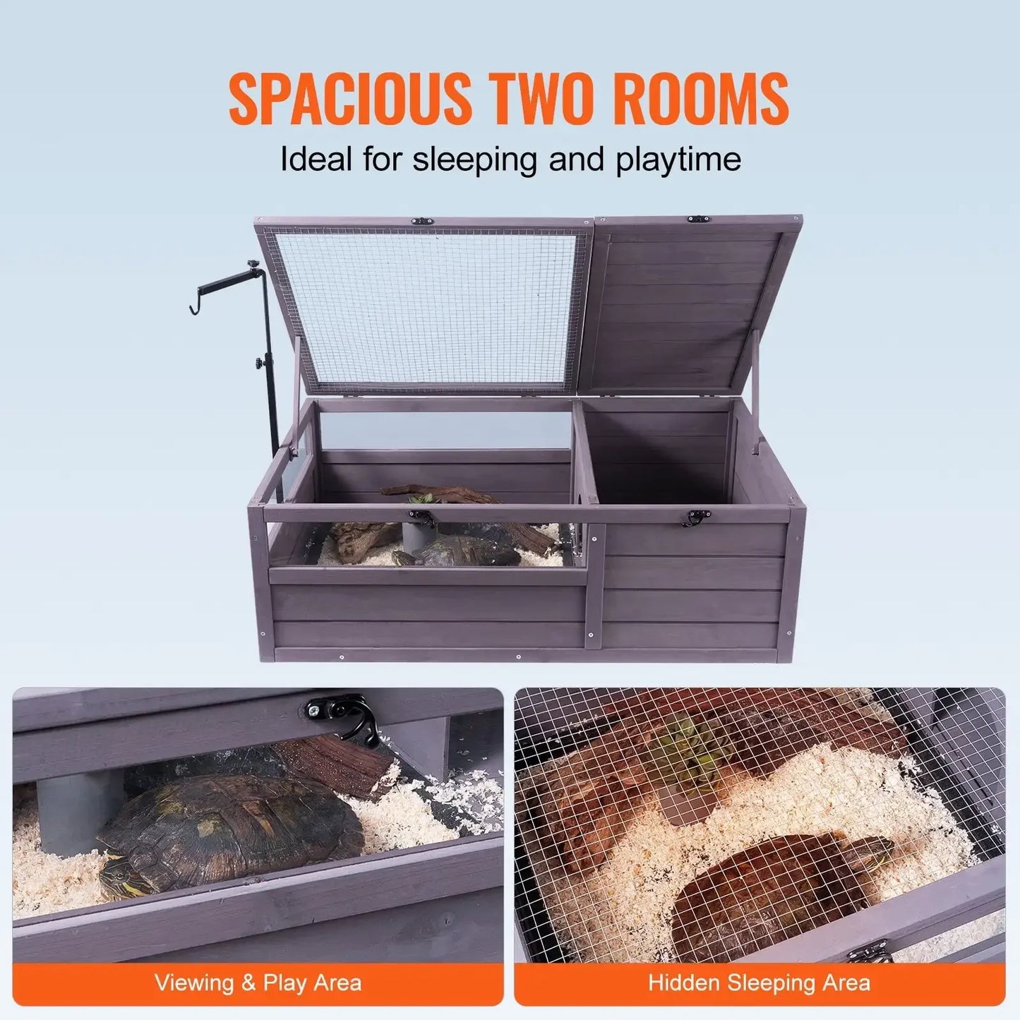 Tortoise Habitat Wooden Tortoise House Indoor  Outdoor 2-Room 38x24x13in